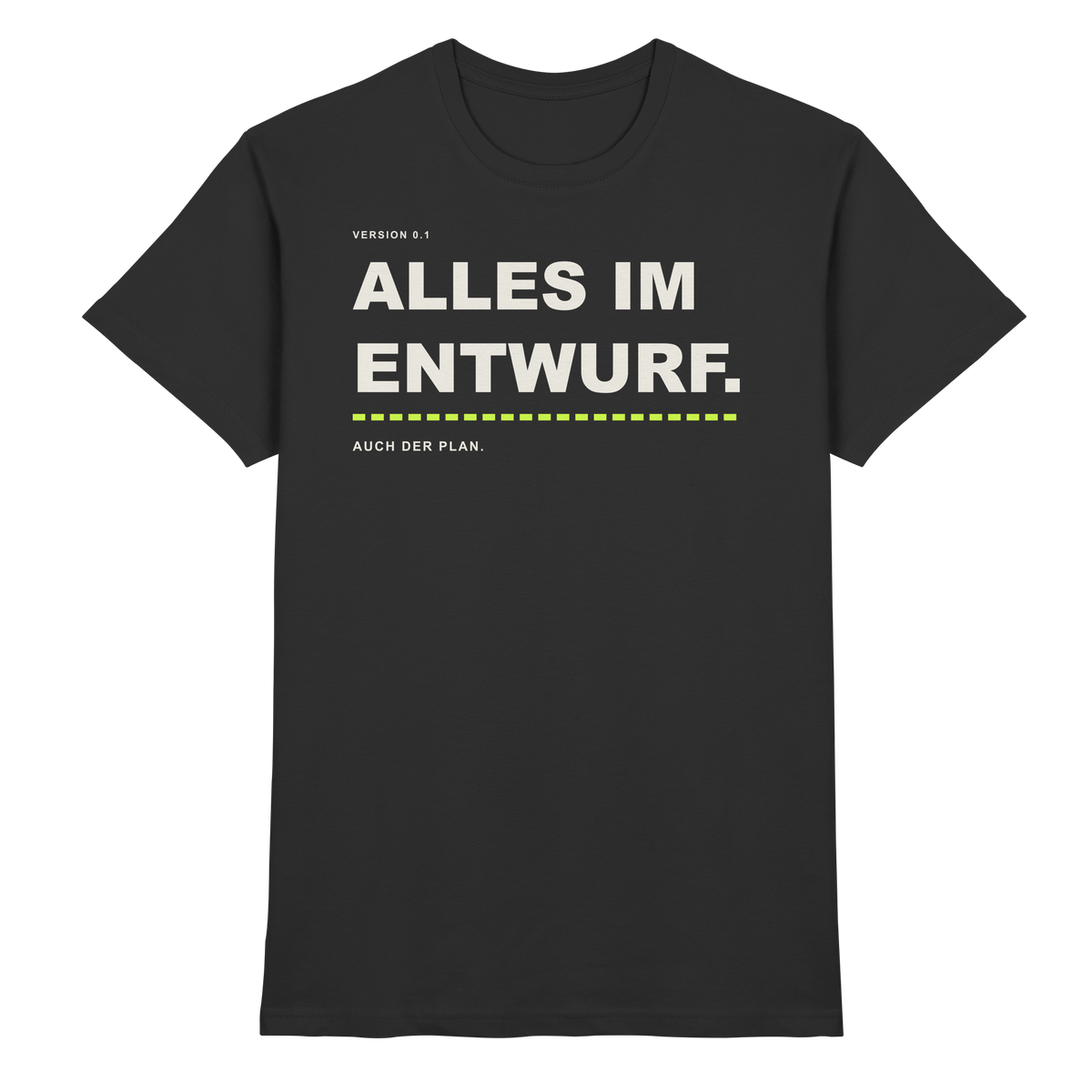 ALLES IM ENTWURF. – originales Produkt-Mockup des schwarzen Shirts